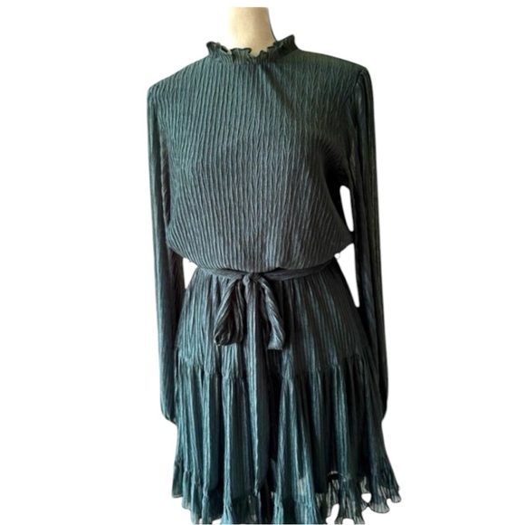 She + Sky Elegant Green Pleated Dress Emerald size small - Picture 2 of 5